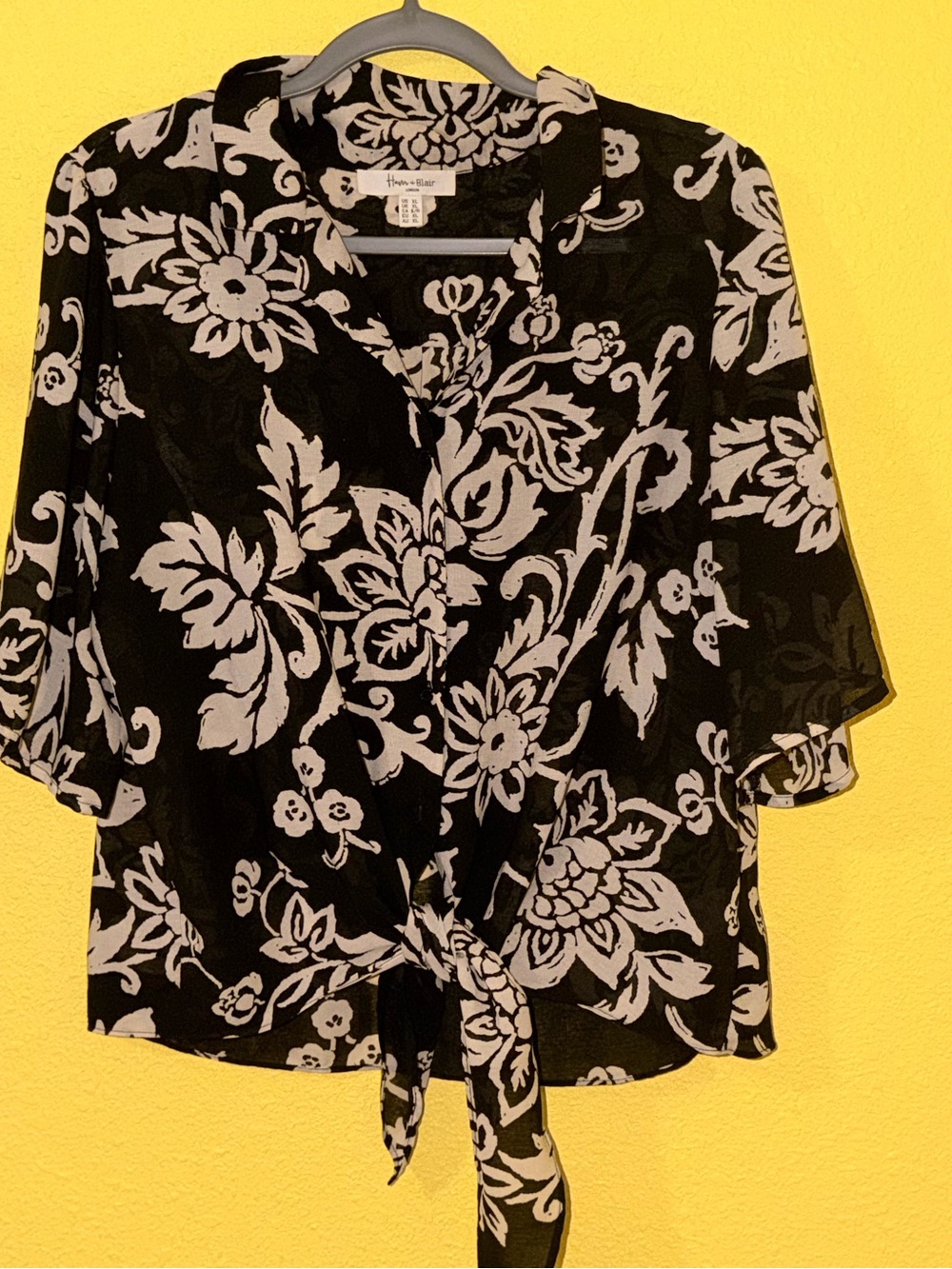 Black & White Floral Tie-Front Blouse